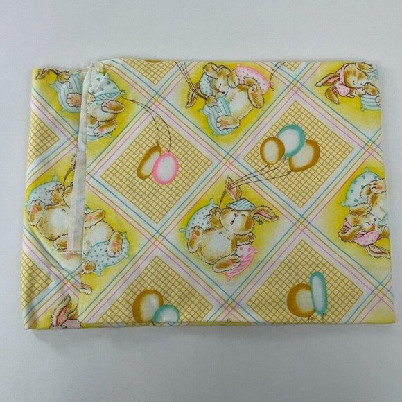 Dundee Receiving Swaddle Blanket Sleeping Bunny Rabbits Yellow 29" x 40" - Picture 5 of 8